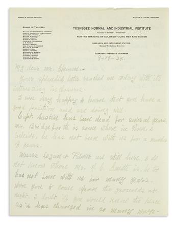 (EDUCATION.) Carver, George Washington. A friendly letter to an old Tuskegee staff member.